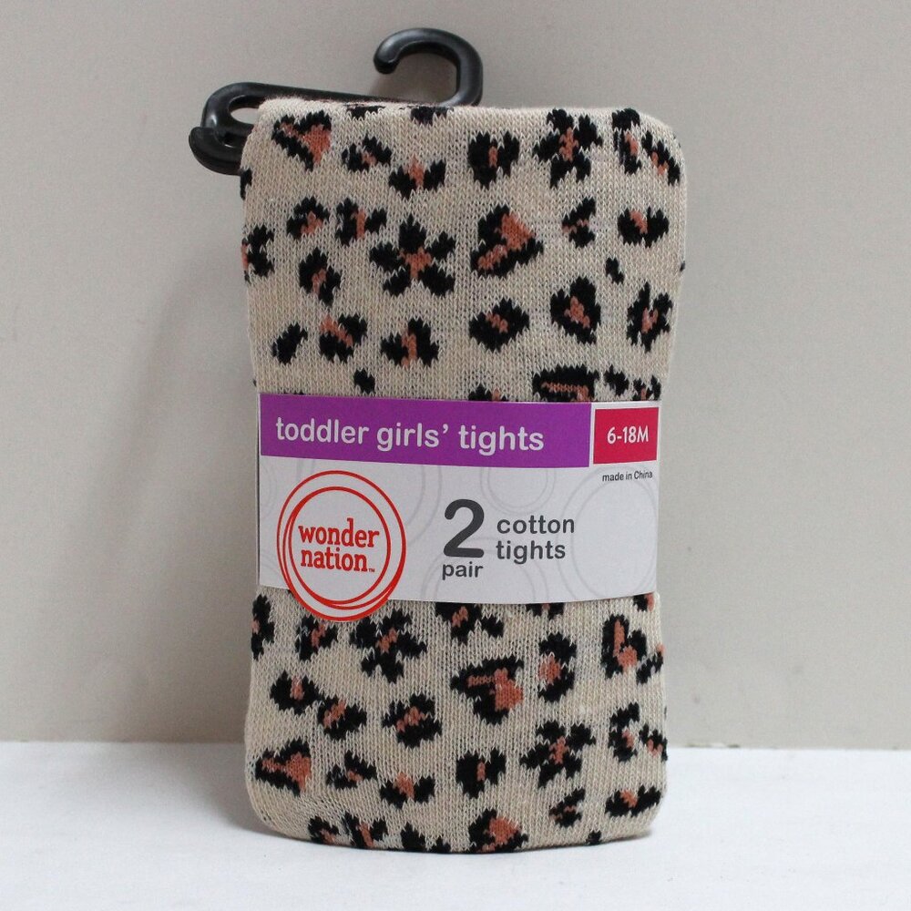 NWT 2 Pair 6-18M Wonder Nation Toddler Girls' Tights-1 Leopard 1 Black